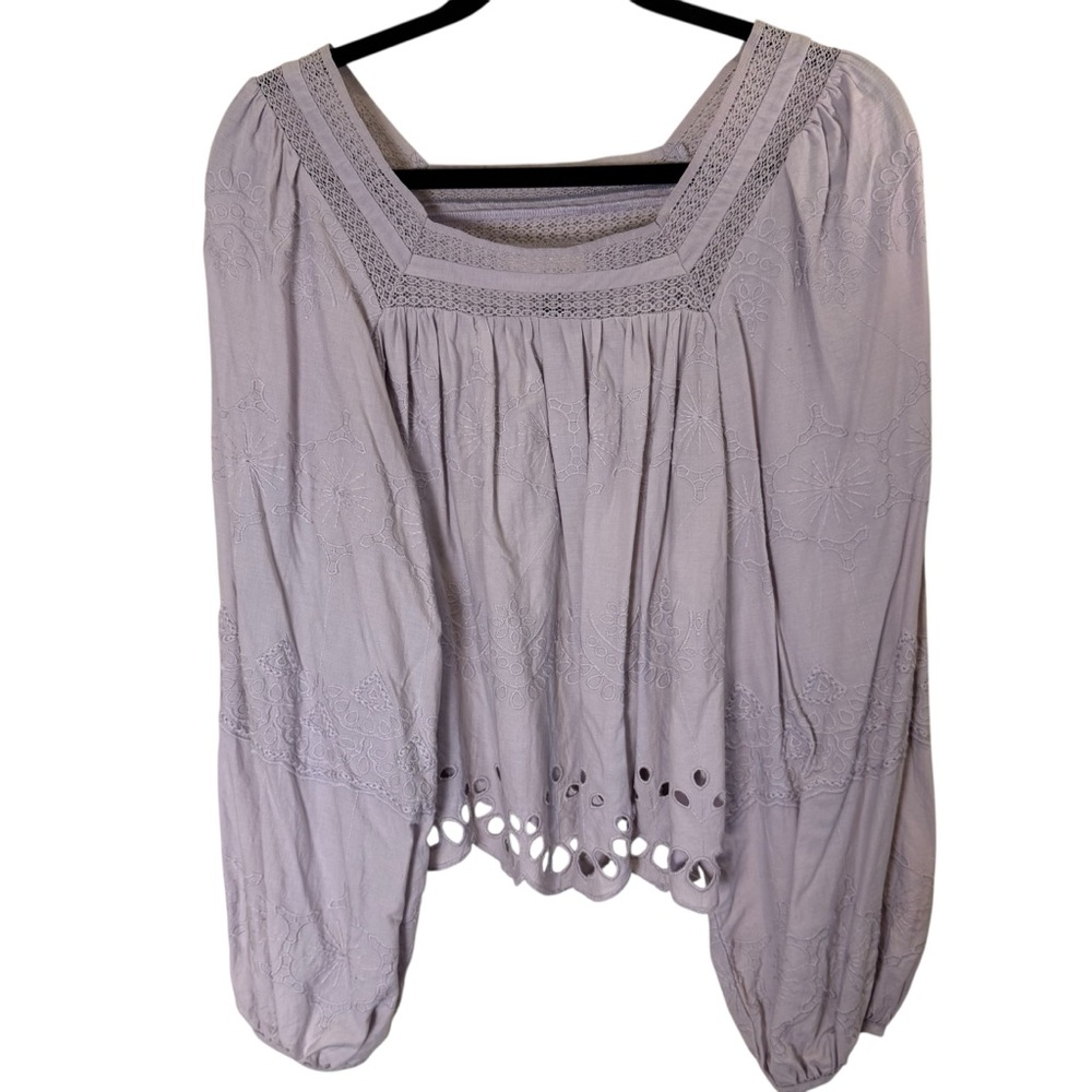 Universal Thread Cotton Lilac Eyelet Blouse with Embroidery and Lace sz XS
